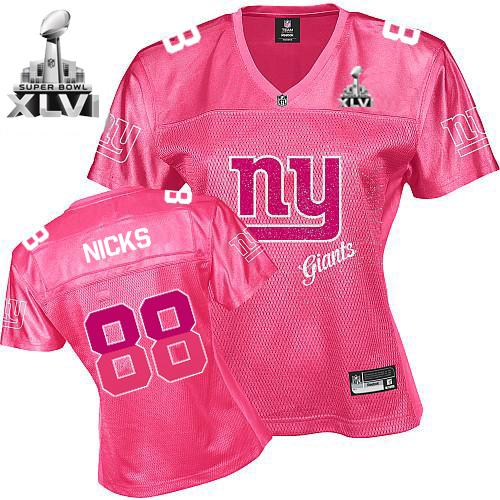 Giants #88 Hakeem Nicks Pink 2011 Women's Fem Fan Super Bowl XLVI Stitched NFL Jersey - Click Image to Close